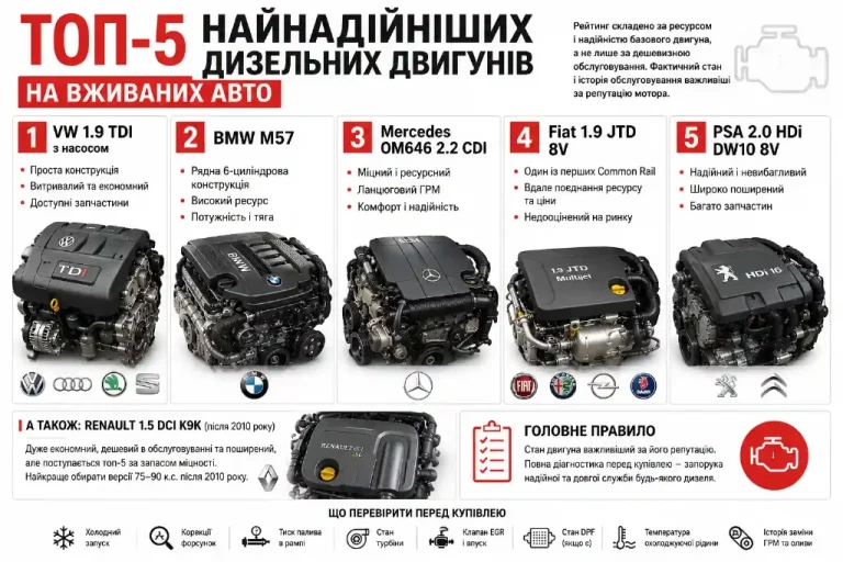 П’ять найнадійніших дизельних двигунів на авто з пробігом: мотори, які ще не час списувати
