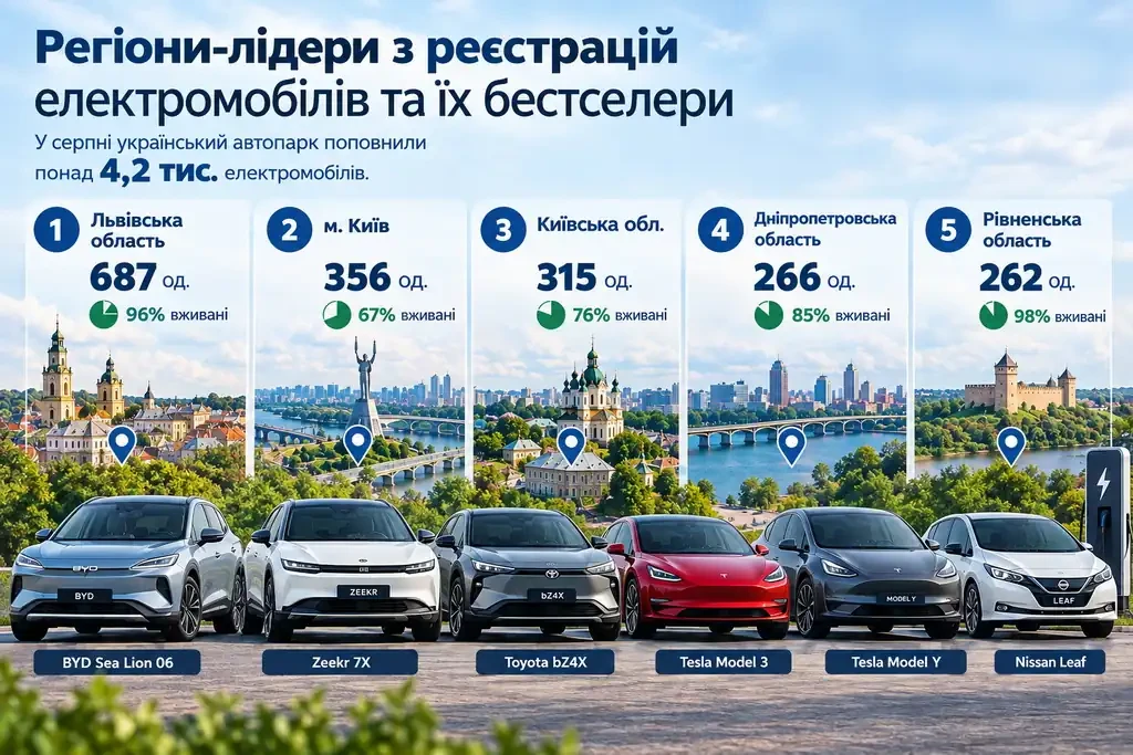 Стало відомо, які електромобілі купували українці у серпні та де вони максимально затребувані